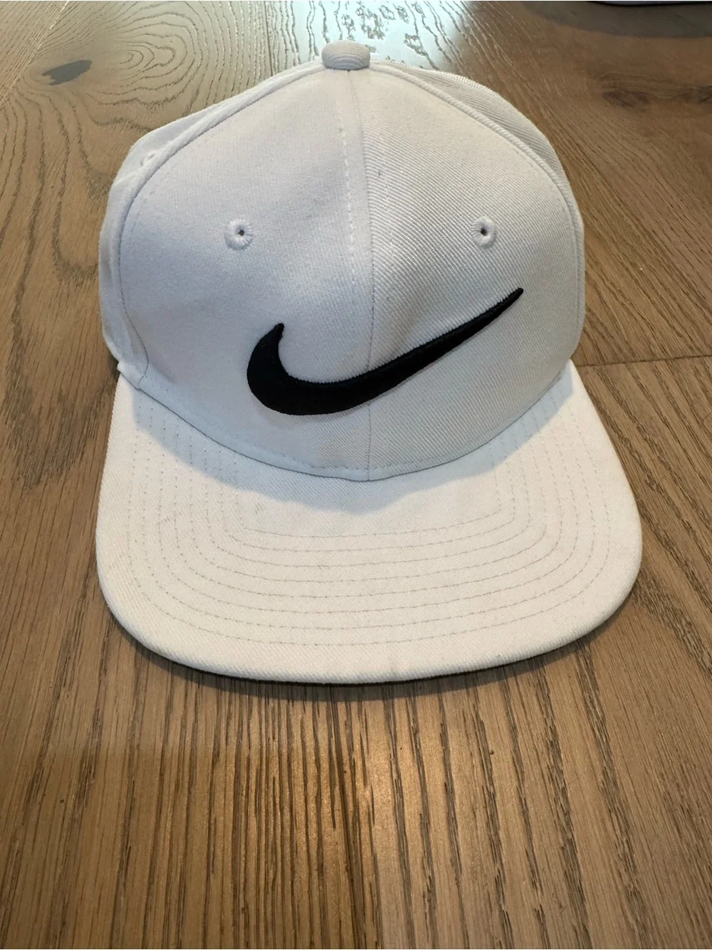Nike White Kids Hat with Black Swoosh Logo